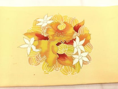 平和屋着物◎塩瀬　つけ帯　ろうけつ染め　花丸文　金彩　正絹　逸品　BAAX3124yc
