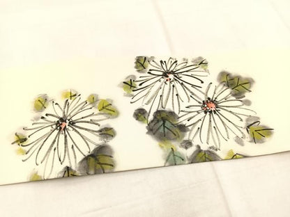 平和屋着物◎塩瀬　つけ帯　作家物　手描き　草花文　正絹　逸品　BAAX3125yc