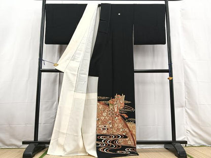 平和屋着物■豪華黒留袖　流水御所車文　金銀彩　正絹　逸品　BAAX3131yc