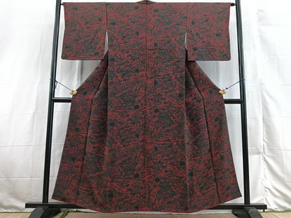 平和屋着物■上質な小紋　型染め　風景花文　鬼しぼ縮緬　正絹　逸品　BAAX3132yc