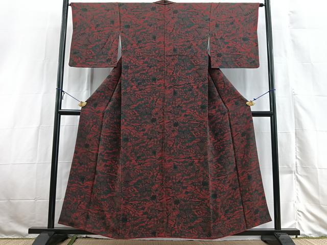 平和屋着物■上質な小紋　型染め　風景花文　鬼しぼ縮緬　正絹　逸品　BAAX3132yc
