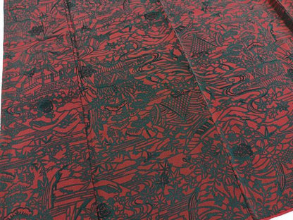 平和屋着物■上質な小紋　型染め　風景花文　鬼しぼ縮緬　正絹　逸品　BAAX3132yc