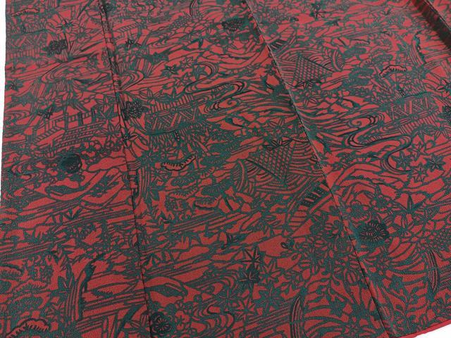 平和屋着物■上質な小紋　型染め　風景花文　鬼しぼ縮緬　正絹　逸品　BAAX3132yc