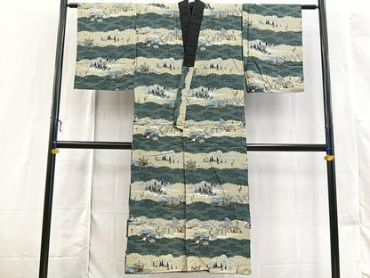 平和屋着物■男性　長襦袢　袷　風景文　綿　BAAX3135yc