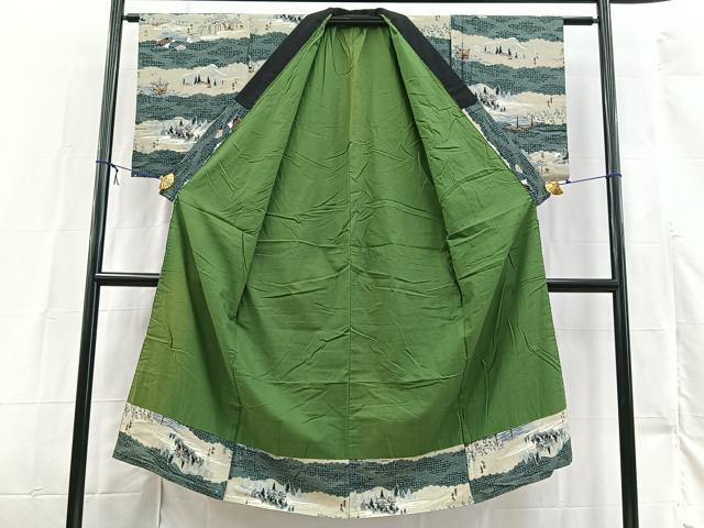 平和屋着物■男性　長襦袢　袷　風景文　綿　BAAX3135yc