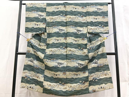 平和屋着物■男性　長襦袢　袷　風景文　綿　BAAX3135yc