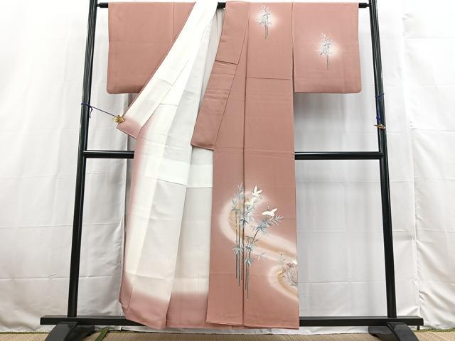 平和屋着物■訪問着　飛鶴草花文　暈し染め　金彩　正絹　逸品　BAAX3136yc