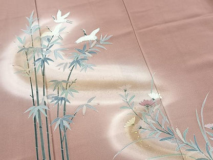 平和屋着物■訪問着　飛鶴草花文　暈し染め　金彩　正絹　逸品　BAAX3136yc