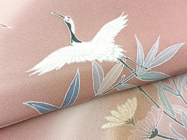 平和屋着物■訪問着　飛鶴草花文　暈し染め　金彩　正絹　逸品　BAAX3136yc