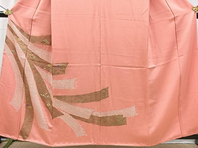 平和屋着物■訪問着　絞り　刺繍　吉祥鬘帯花文　金彩　正絹　逸品　BAAX3140yc
