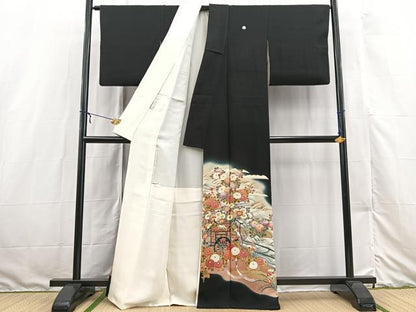 平和屋着物■豪華黒留袖　作家物　刺繍　流水御所車花文　暈し染め　金彩　正絹　逸品　BAAX3141yc