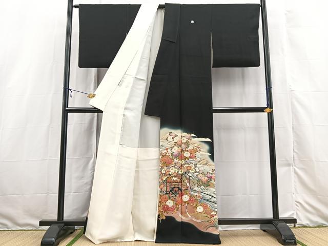 平和屋着物■豪華黒留袖　作家物　刺繍　流水御所車花文　暈し染め　金彩　正絹　逸品　BAAX3141yc