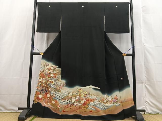 平和屋着物■豪華黒留袖　作家物　刺繍　流水御所車花文　暈し染め　金彩　正絹　逸品　BAAX3141yc