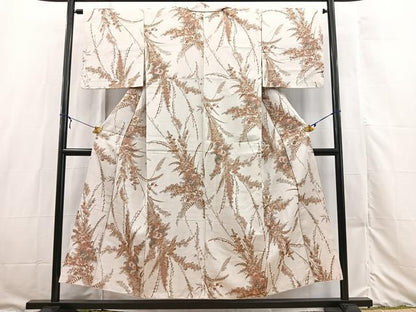 平和屋着物■上質な小紋　寿光織　草花文　金糸　正絹　逸品　BAAX3142yc