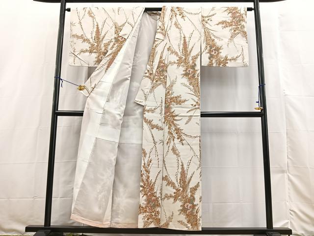 平和屋着物■上質な小紋　寿光織　草花文　金糸　正絹　逸品　BAAX3142yc