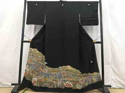 平和屋着物■豪華黒留袖　友禅　作家物　御所解松竹梅文　正絹　逸品　BAAX3144yc
