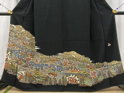 平和屋着物■豪華黒留袖　友禅　作家物　御所解松竹梅文　正絹　逸品　BAAX3144yc