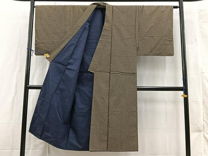 平和屋着物■男性　紬　格子柄　正絹　逸品　BAAX3145yc