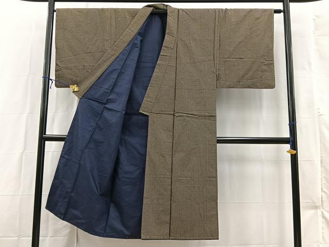 平和屋着物■男性　紬　格子柄　正絹　逸品　BAAX3145yc