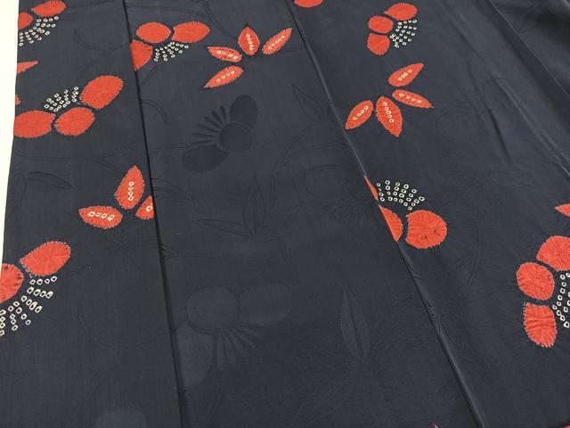 平和屋着物■上質な小紋　絞り　地紋起こし　椿笹の葉文　正絹　逸品　BAAX3147yc