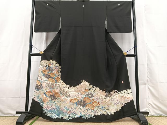 平和屋着物■豪華黒留袖　作家物　渡り橋花文　金彩　正絹　逸品　BAAX3151yc