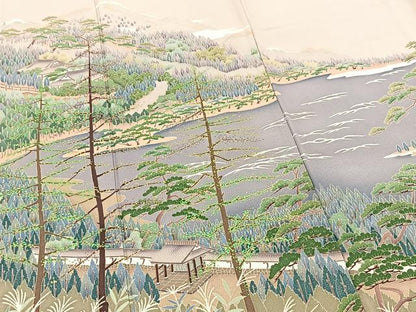 平和屋着物■豪華色留袖 友禅 風景樹林文 正絹 逸品 BAAX3154yc