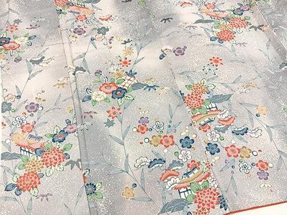 平和屋着物■上質な小紋　古典琉球　御所解花文　たたき染め　金彩　反端付き　正絹　逸品　BAAX3156yc