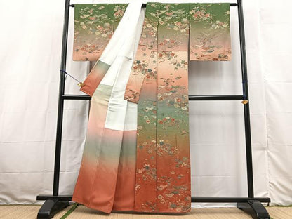 平和屋着物■訪問着　吉祥花文　たたき染め　金彩　正絹　逸品　BAAX3158yc