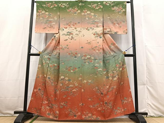 平和屋着物■訪問着　吉祥花文　たたき染め　金彩　正絹　逸品　BAAX3158yc