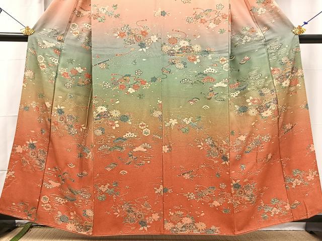 平和屋着物■訪問着　吉祥花文　たたき染め　金彩　正絹　逸品　BAAX3158yc