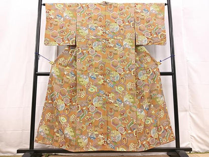 平和屋着物■上質な小紋　動物花丸文　正絹　逸品　BAAX3159yc