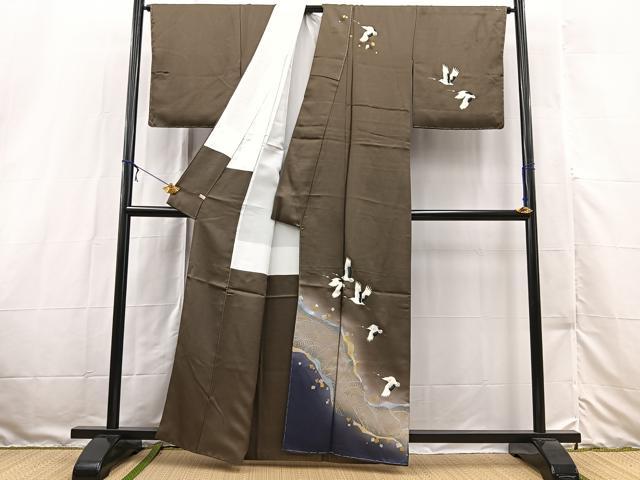 平和屋着物■訪問着　飛鶴立波文　暈し染め　金銀彩　さが美扱い　正絹　逸品　未使用　BAAX3160yc