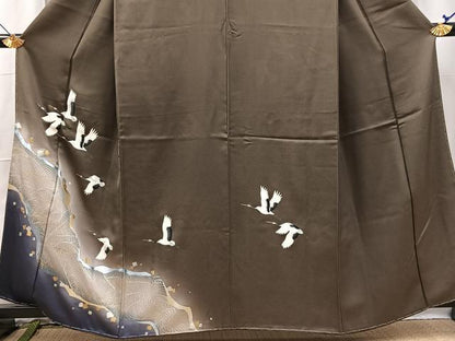 平和屋着物■訪問着　飛鶴立波文　暈し染め　金銀彩　さが美扱い　正絹　逸品　未使用　BAAX3160yc