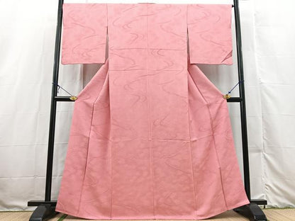 平和屋着物■上質な色無地　芝草地紋　桃色　正絹　逸品　BAAX3162yc