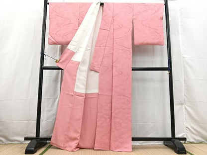 平和屋着物■上質な色無地　芝草地紋　桃色　正絹　逸品　BAAX3162yc
