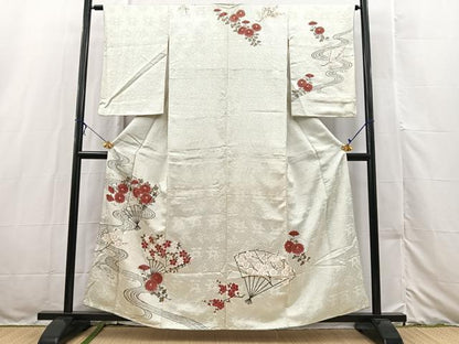 平和屋着物■訪問着 手描き 扇面花文 金彩 正絹 逸品 BAAX3174yc