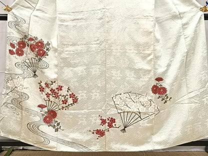 平和屋着物■訪問着 手描き 扇面花文 金彩 正絹 逸品 BAAX3174yc