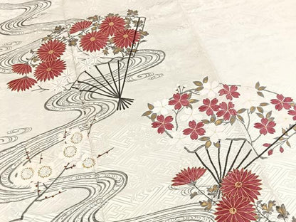 平和屋着物■訪問着 手描き 扇面花文 金彩 正絹 逸品 BAAX3174yc