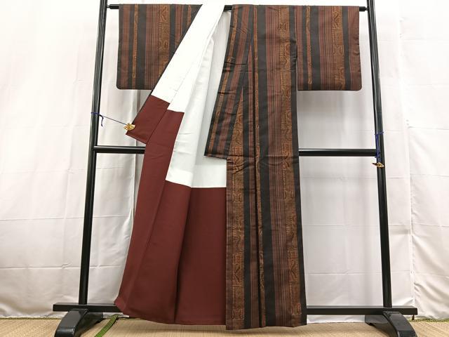 平和屋着物■上質な小紋 紬地 更紗花文 正絹 逸品 BAAX3184yc