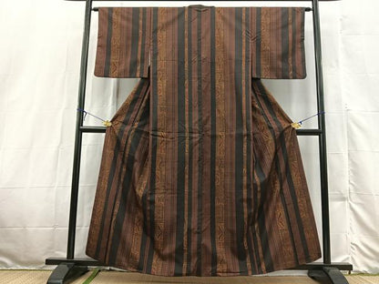平和屋着物■上質な小紋 紬地 更紗花文 正絹 逸品 BAAX3184yc