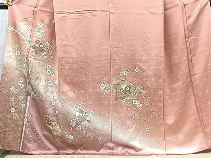平和屋着物■訪問着 駒刺繍 扇面花文 暈し染め 金彩 正絹 逸品 BAAX3186yc