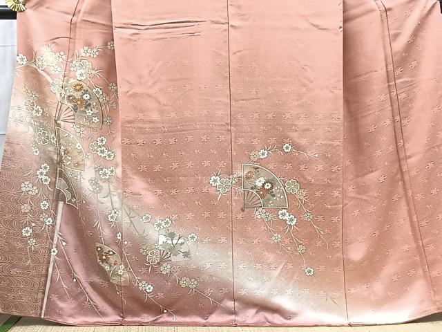 平和屋着物■訪問着 駒刺繍 扇面花文 暈し染め 金彩 正絹 逸品 BAAX3186yc