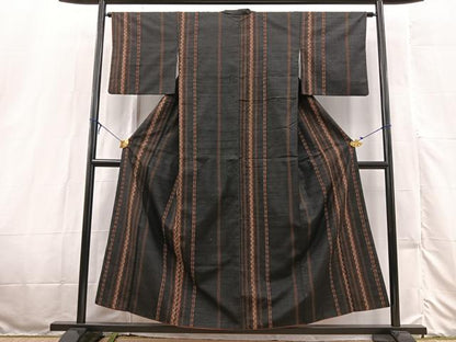 平和屋着物■上質な紬　吉祥間道　黒地　正絹　逸品　BAAX3189yc