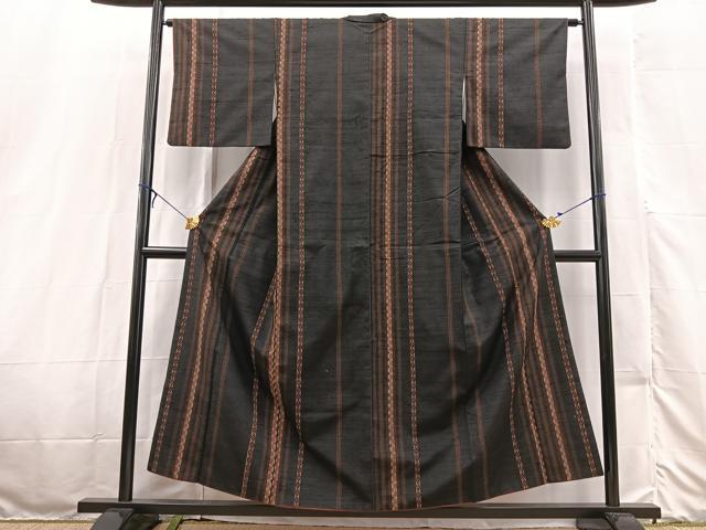 平和屋着物■上質な紬　吉祥間道　黒地　正絹　逸品　BAAX3189yc