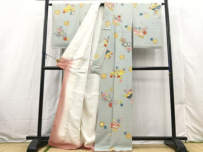 平和屋着物■上質な小紋　型染め　地紙花文　正絹　逸品　BAAX3198yc