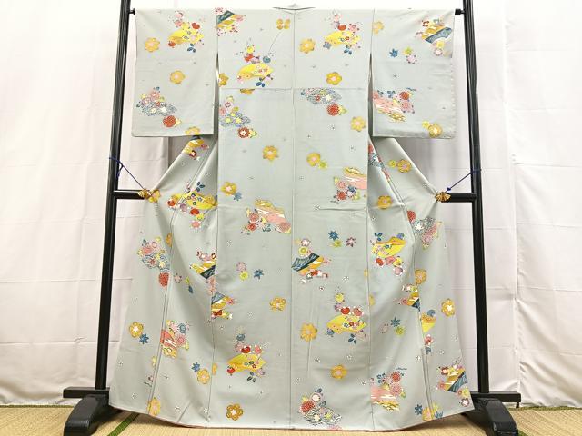 平和屋着物■上質な小紋　型染め　地紙花文　正絹　逸品　BAAX3198yc