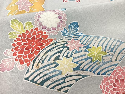 平和屋着物■上質な小紋　型染め　地紙花文　正絹　逸品　BAAX3198yc