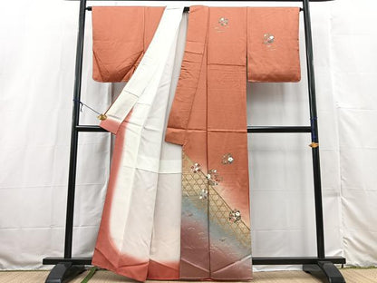 平和屋着物■訪問着　刺繍　籠目花丸文　暈し染め　金銀彩　正絹　逸品　未使用　BAAX3199yc
