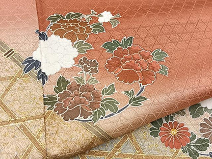 平和屋着物■訪問着　刺繍　籠目花丸文　暈し染め　金銀彩　正絹　逸品　未使用　BAAX3199yc
