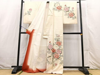 平和屋着物■訪問着　手描き　枝花文　金彩　ロング丈　正絹　逸品　BAAX3204yc